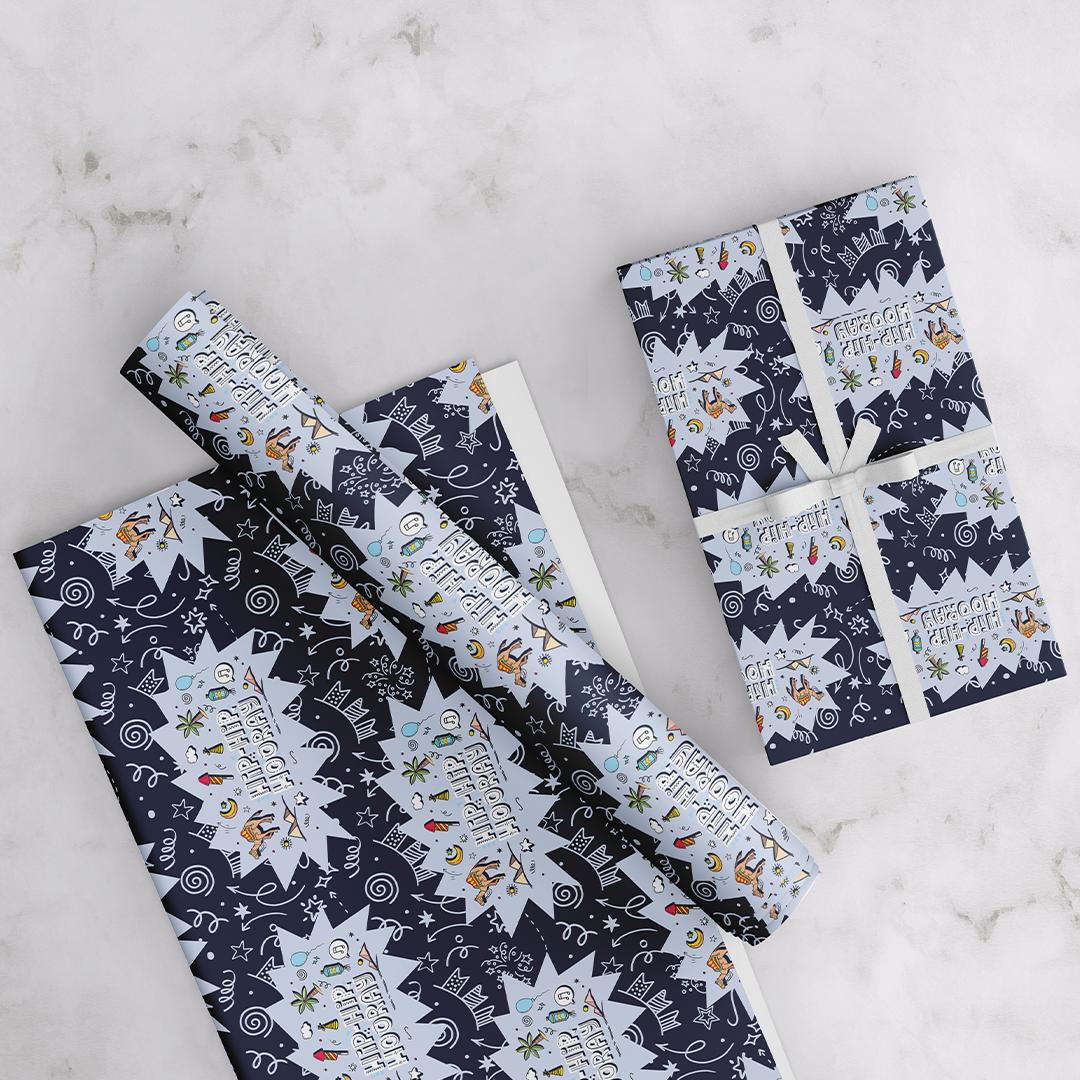 HIP HIP HOORAY, WRAPPING PAPER, BLUE