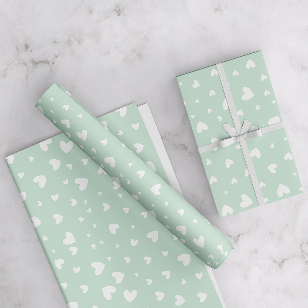MINI HEARTS WRAPPING PAPER, GREEN