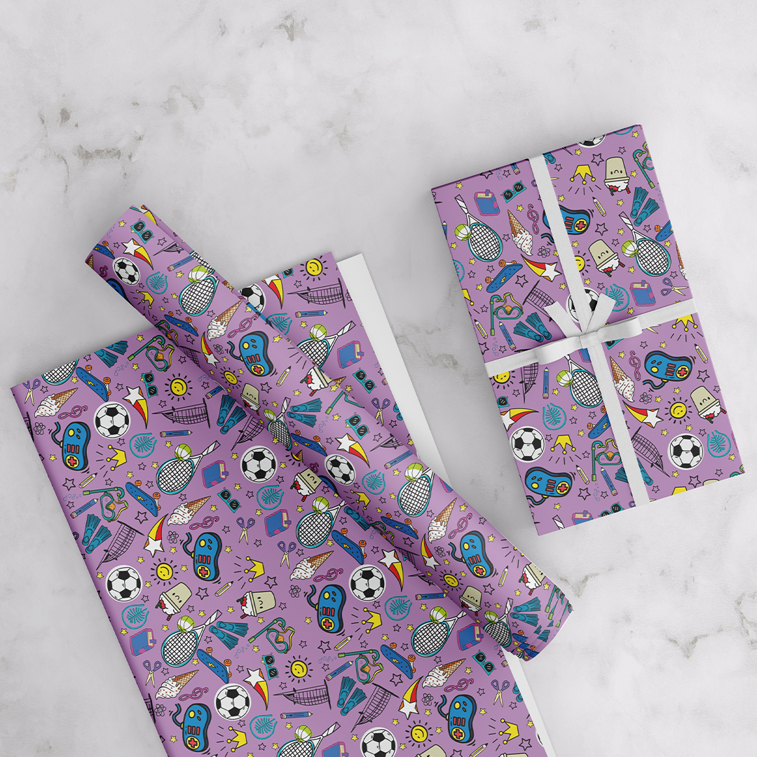 SPORTY, KIDS WRAPPING PAPER, PURPLE