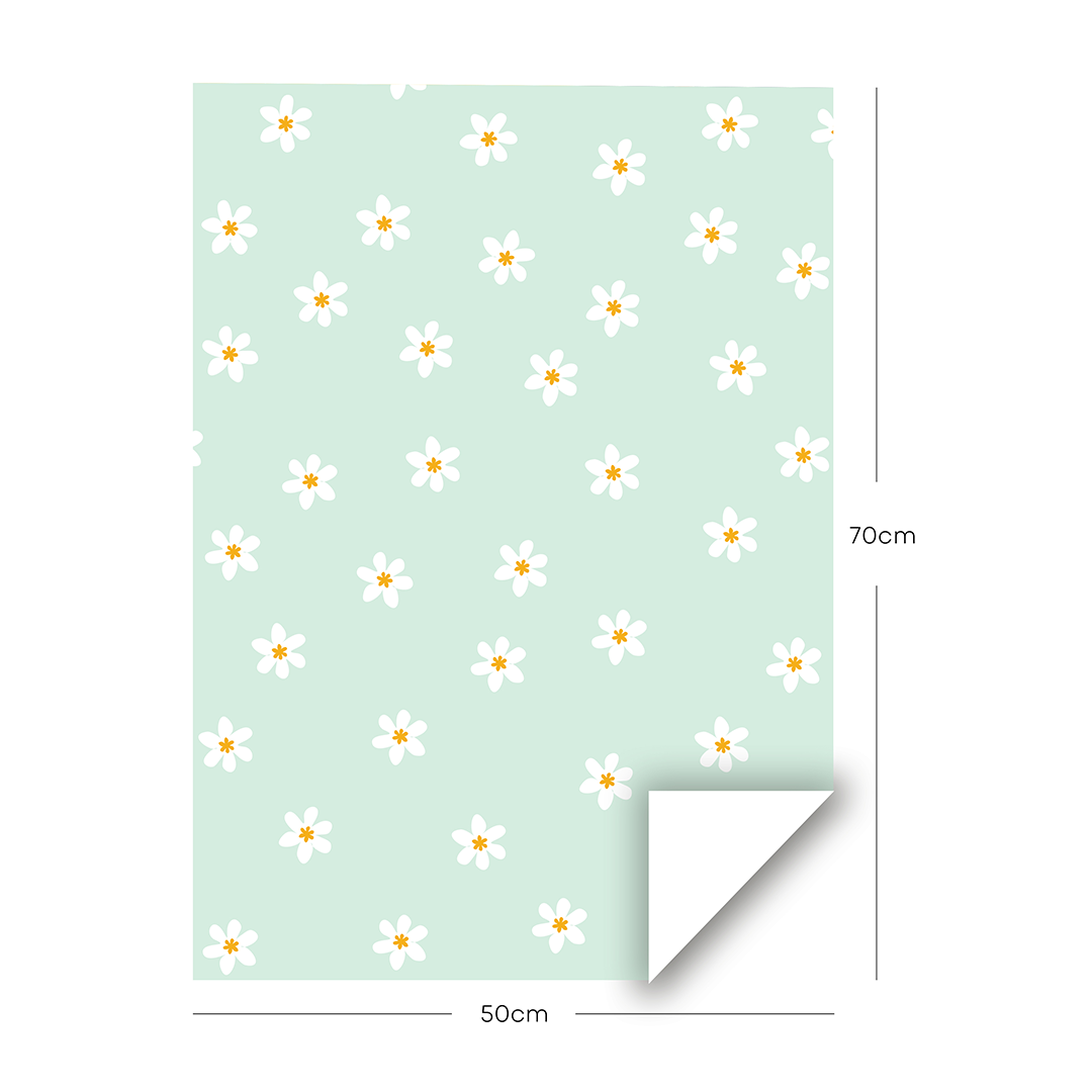 Daisy, Mint Green, Gift Wrapping Paper Pack