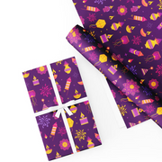 Diwali Gift Wrapping Paper Pack – 4 Sheets (50 × 70 cm Each), Premium Purple Festive Design with Diyas, Lanterns & Fireworks – Ideal for Diwali, Weddings & Celebrations