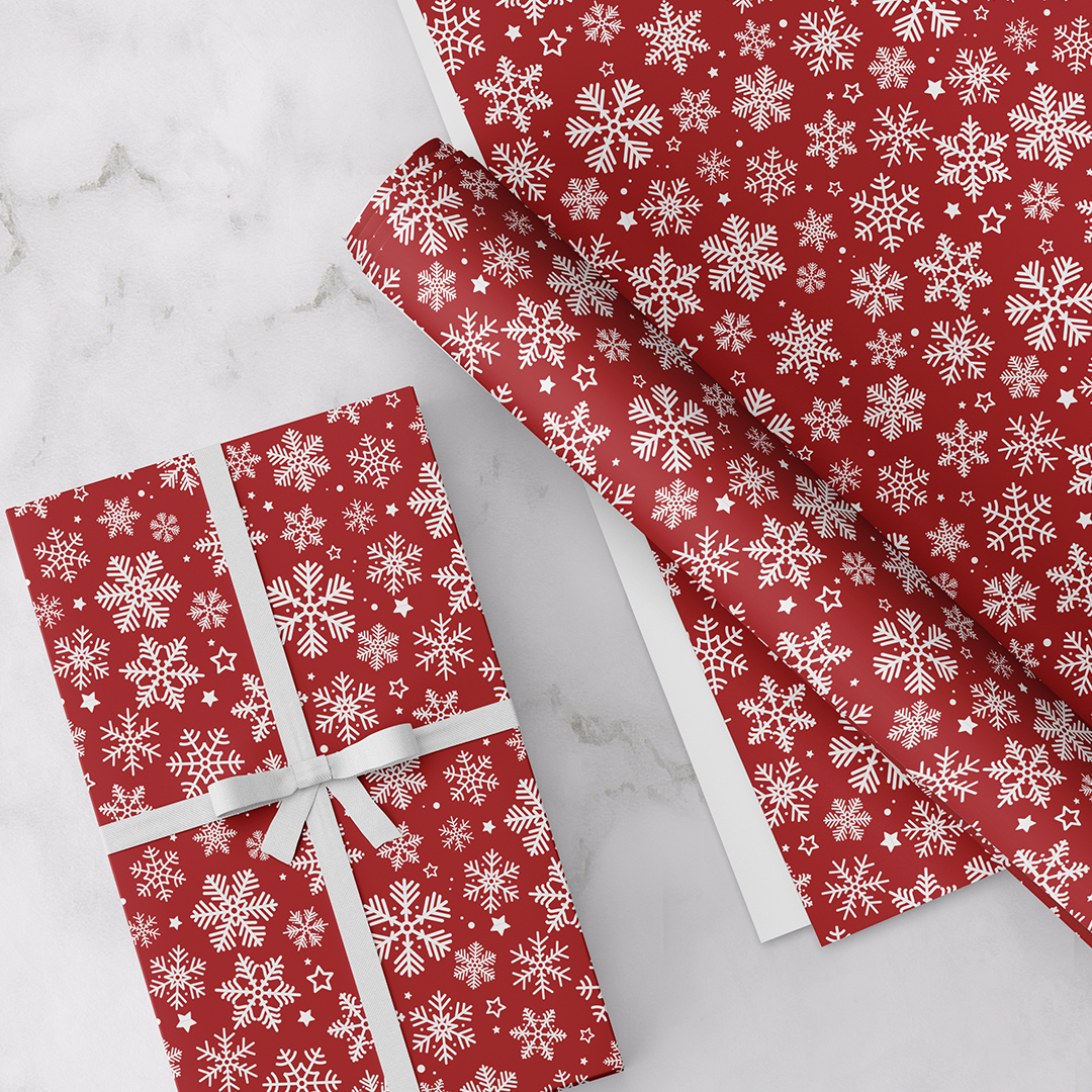 Snowflakes, Red, Christmas Gift Wrapping Paper