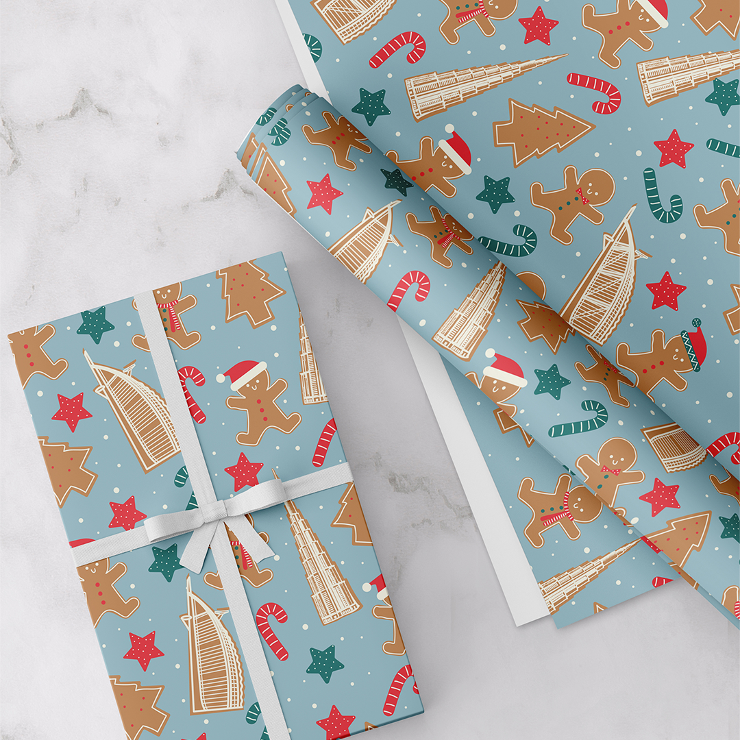 Gingerbread, UAE Theme, Christmas Gift Wrapping Paper