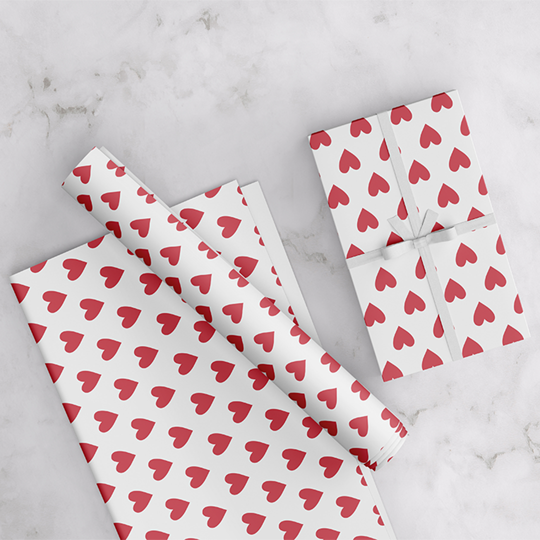 White & Red Heart Wrapping Paper