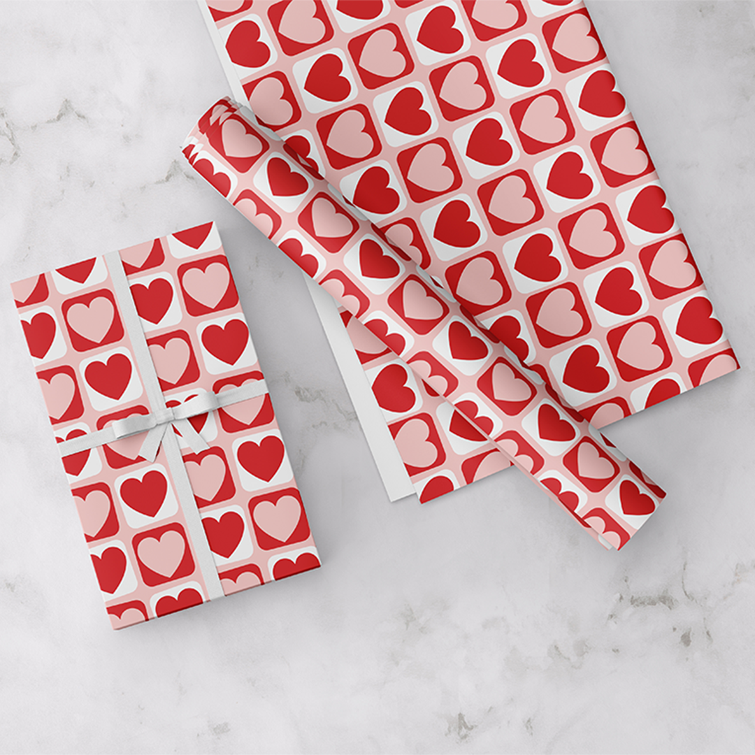 Heart Block Love-Themed Wrapping Paper, 4 sheets