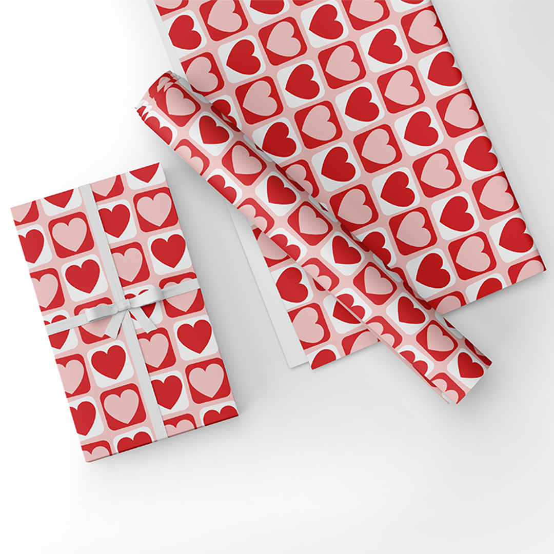 Heart Block Love-Themed Wrapping Paper, 4 sheets