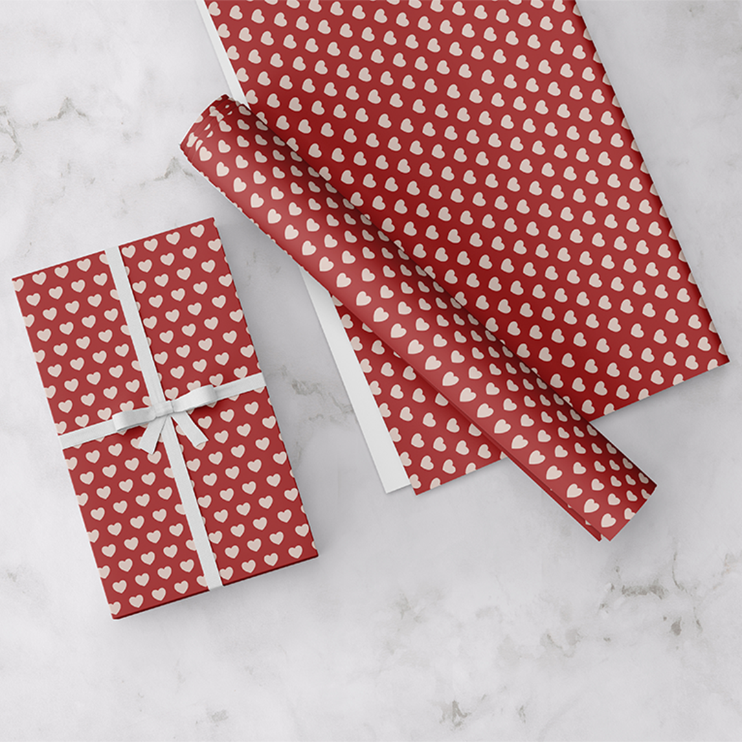 Red & White Love-Themed Wrapping Paper, 4 Sheets
