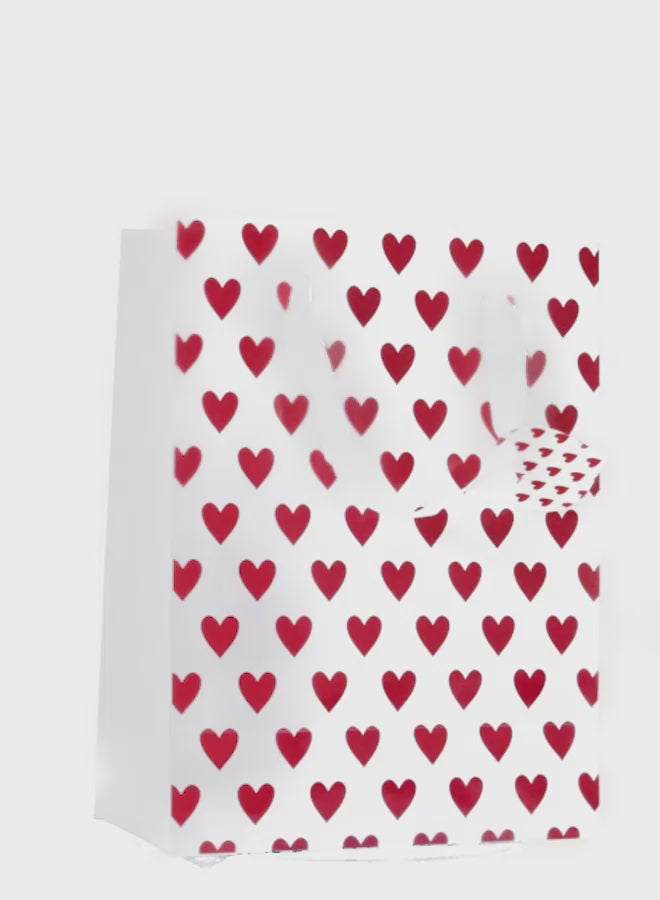 Load video: White &amp; Red Heart Print Gift Bag, Large
