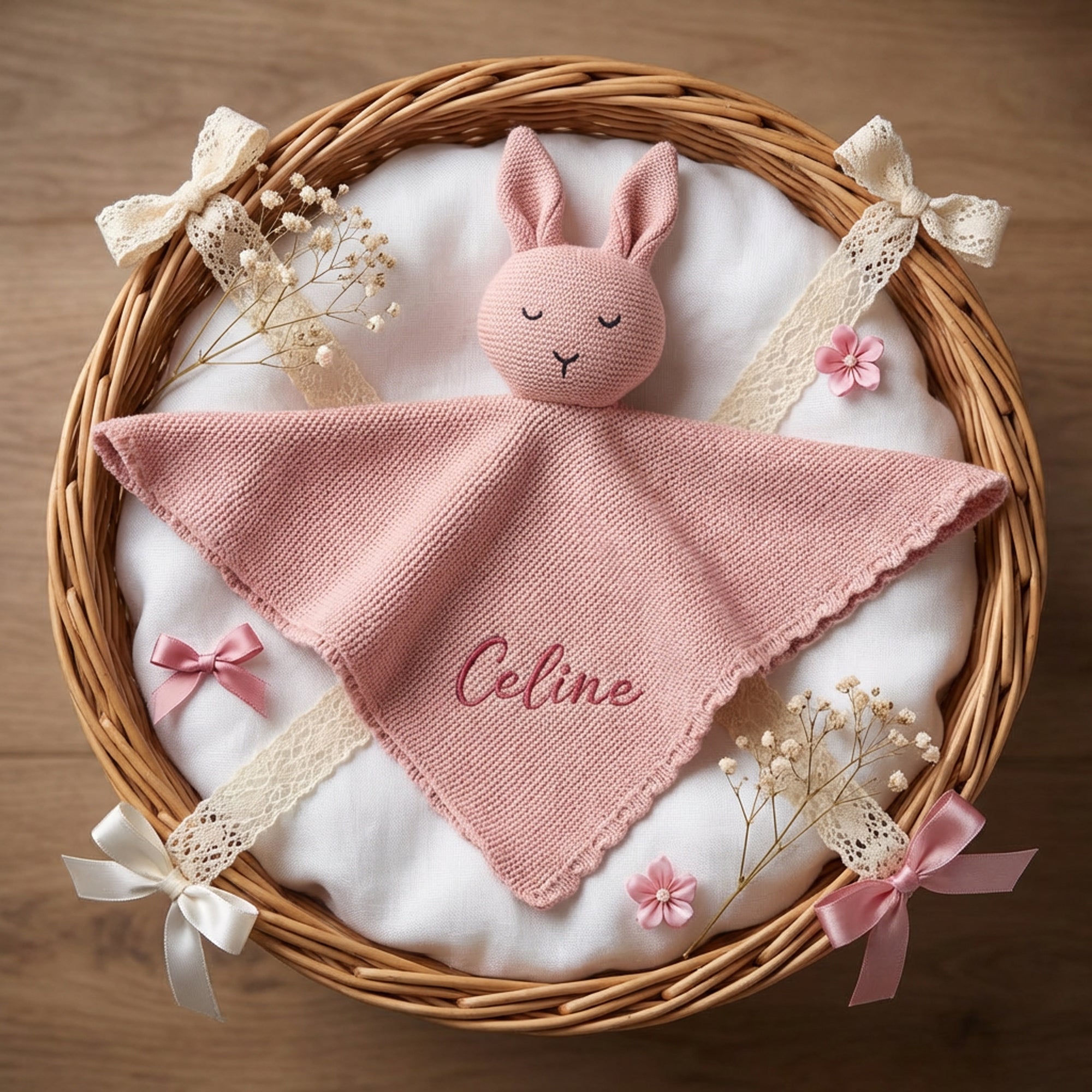 Personalised Baby Knitted Lovey Blanket - Pink