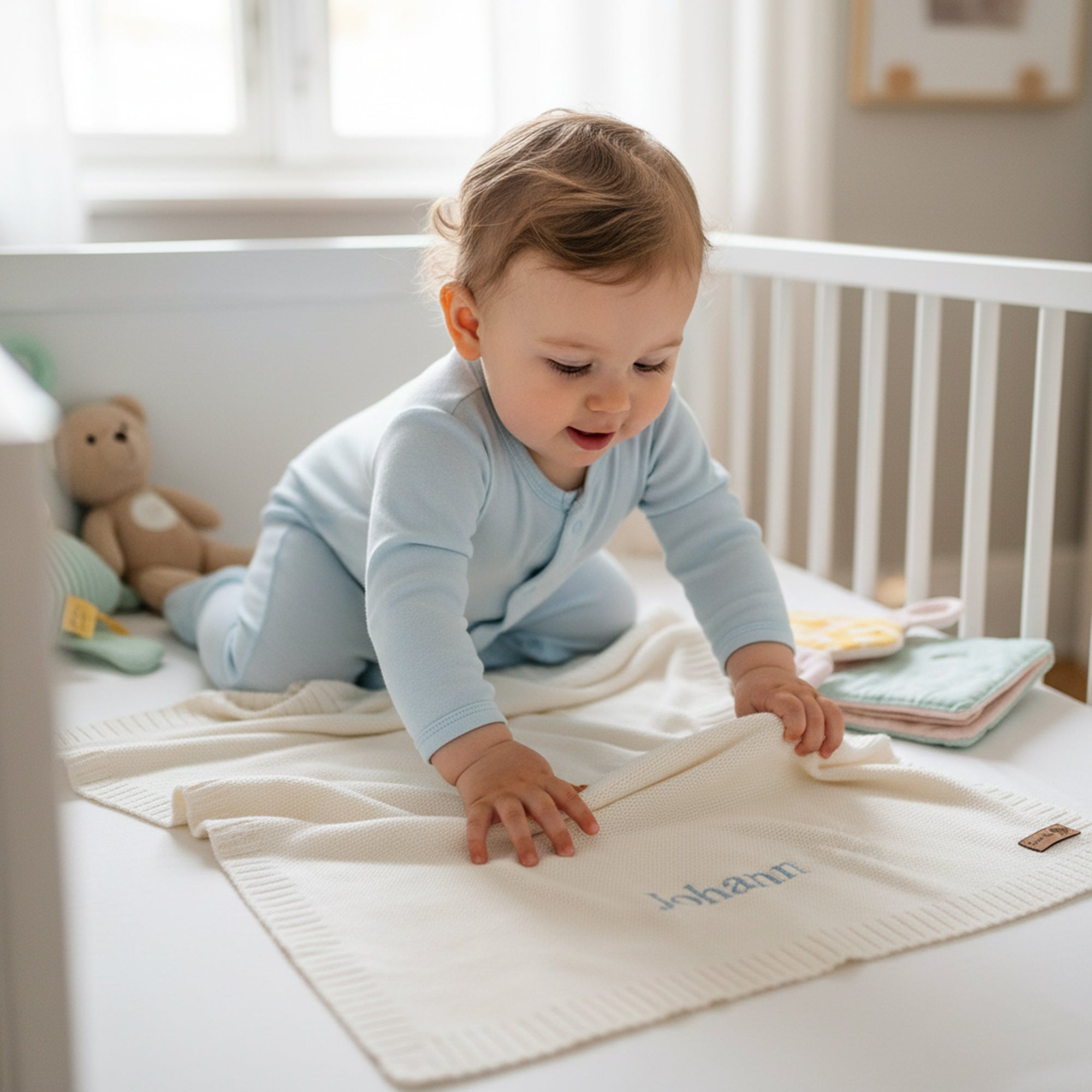 Personalised Baby Cotton Knitted Blanket - White