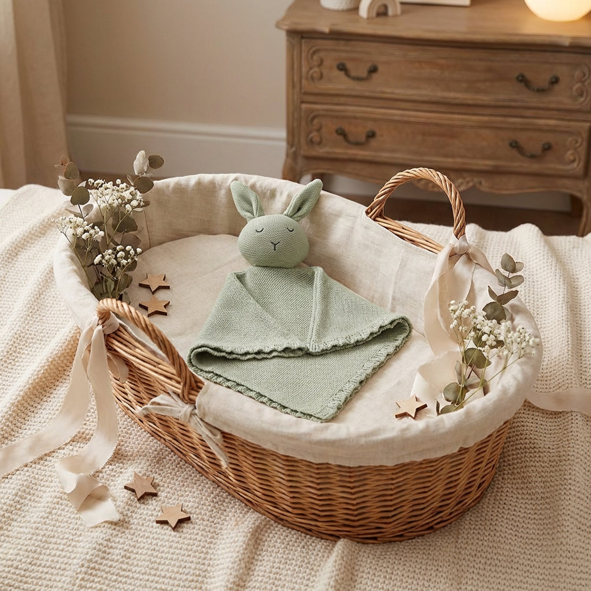 Personalised Baby Knitted Lovey Blanket - Green