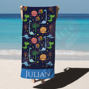 Personalised Towel Kids - Dinosaur Cartoon with Name - 2