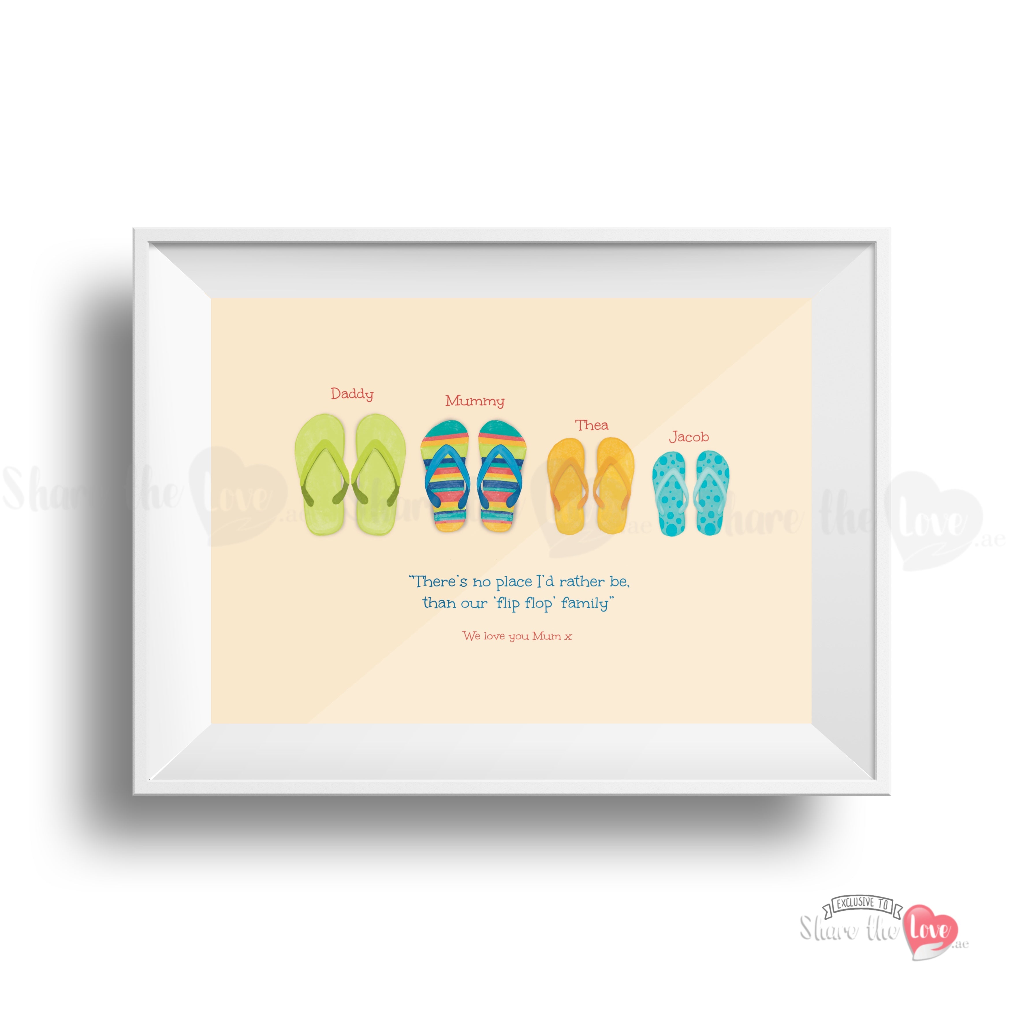 Mother's Day Flip Flop Family Artwork Yellow Frame