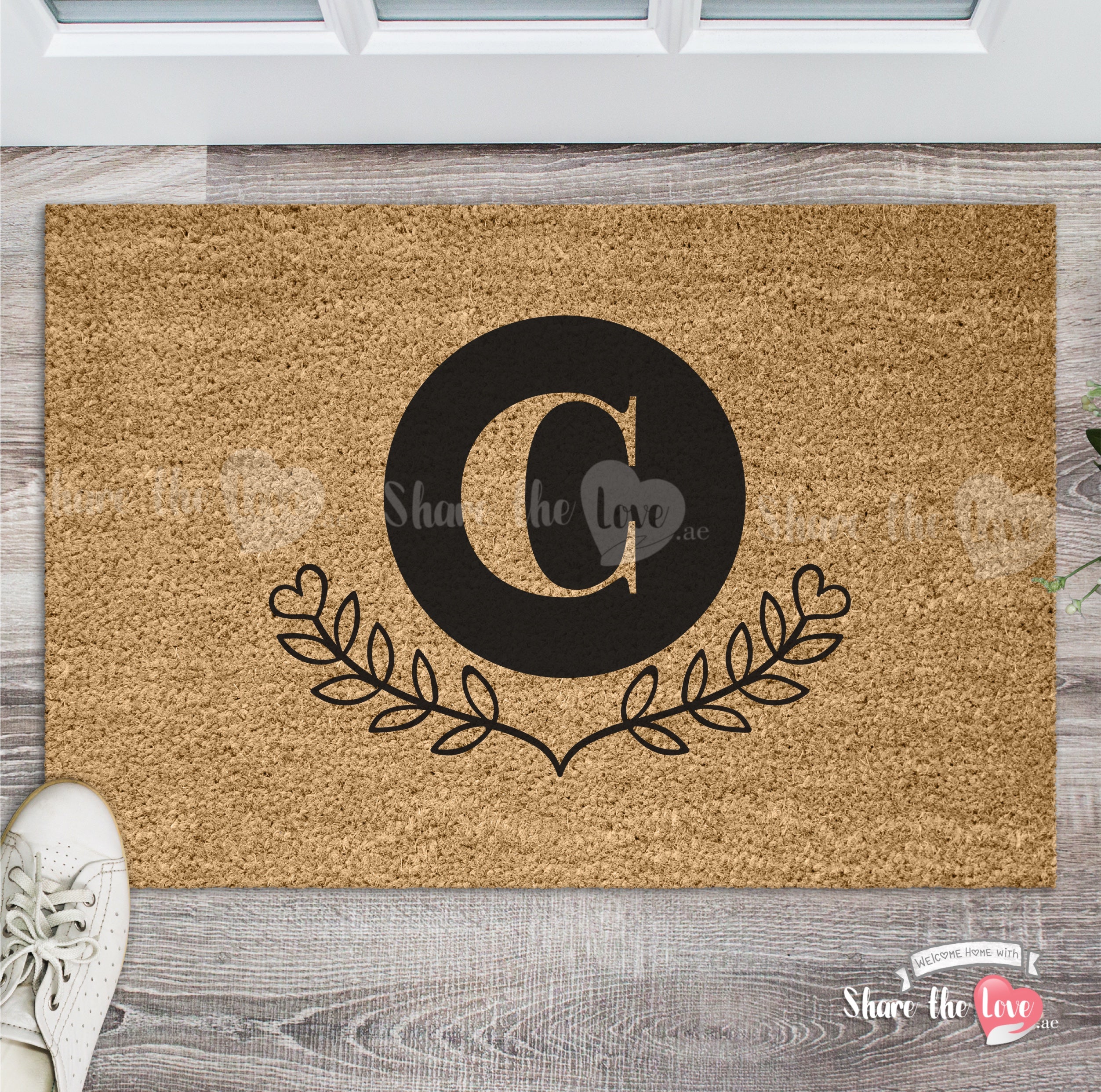 Initials with Heart Vine Doormat