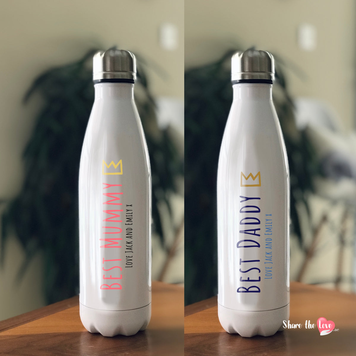 Personalised 500ml Stainless Steel Bottle, Girls Water Bottle, Father's Day  Gifts for Him, Name and Initial Monogram, Mothers Day Gift 